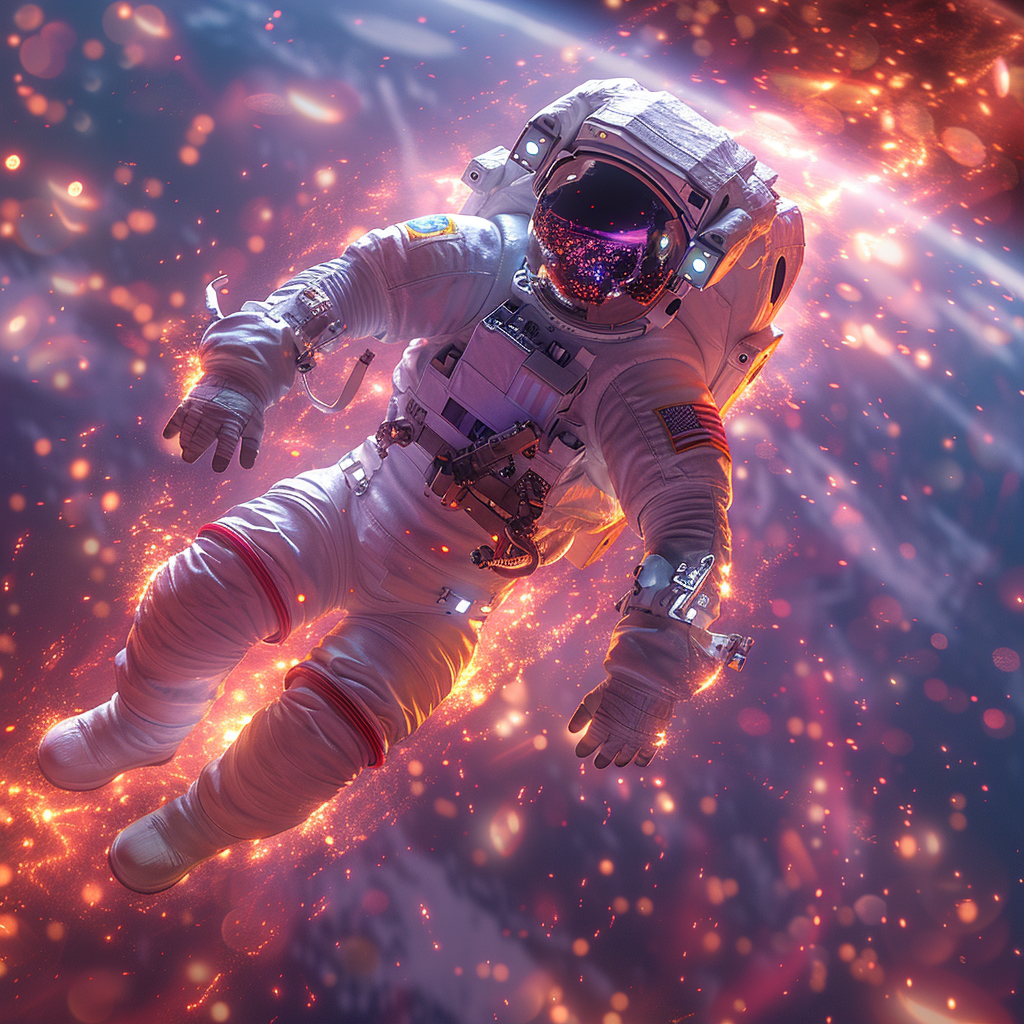 Astronaut Flying in Neon Space