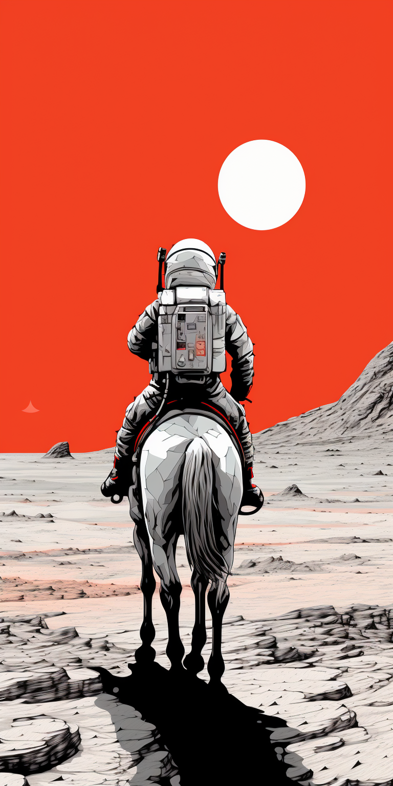 Astronaut riding a horse on Mars: Retrofuturism Warhol sketch