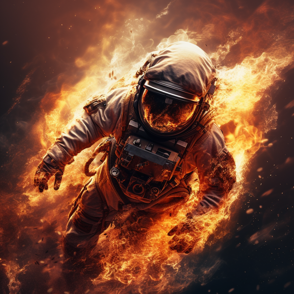 Burning astronaut in space