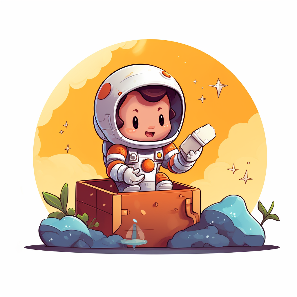 Astronaut Opening Box Cartoon Image