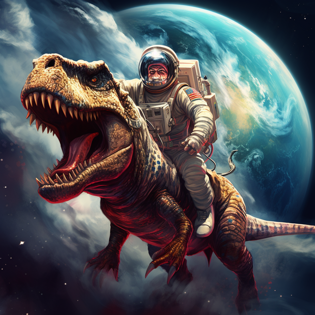 Astronaut riding a Carnataurus in space