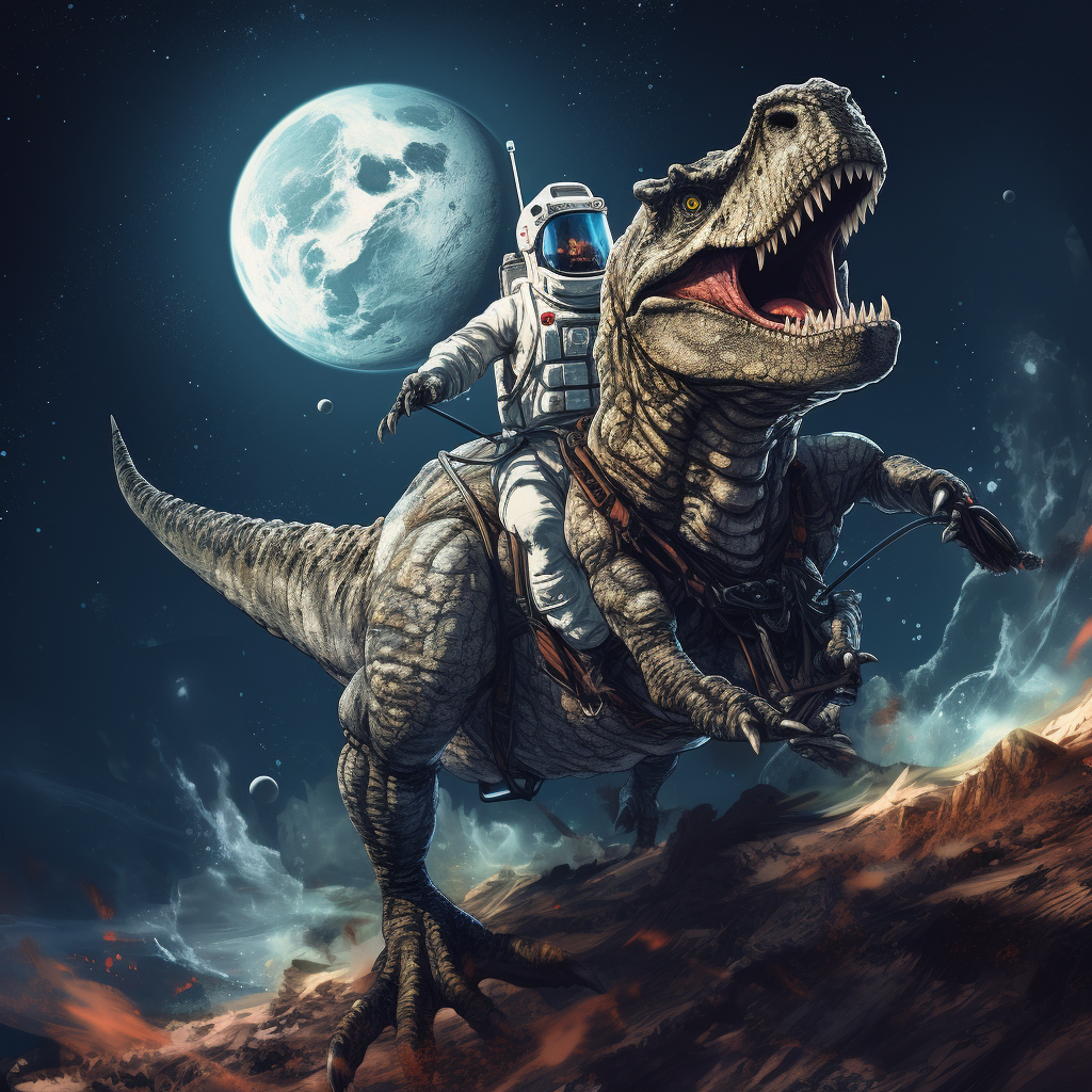 Astronaut riding Carnataurus on the Moon