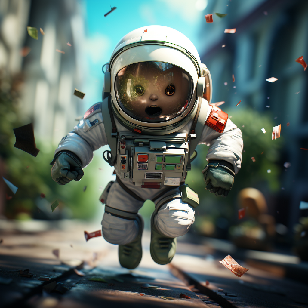 Astronaut running with mail envelope