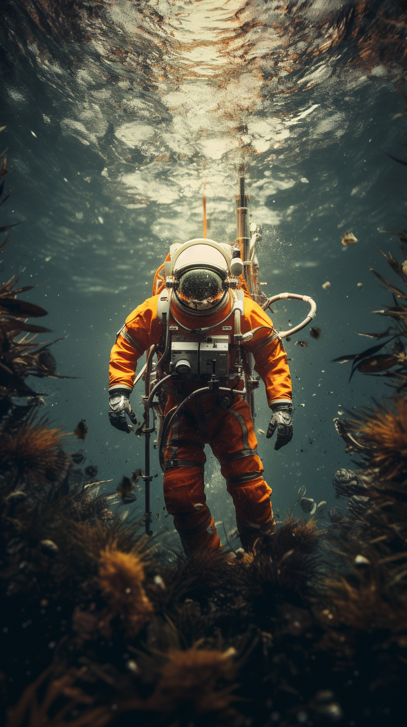 Astronaut swimming in the ocean