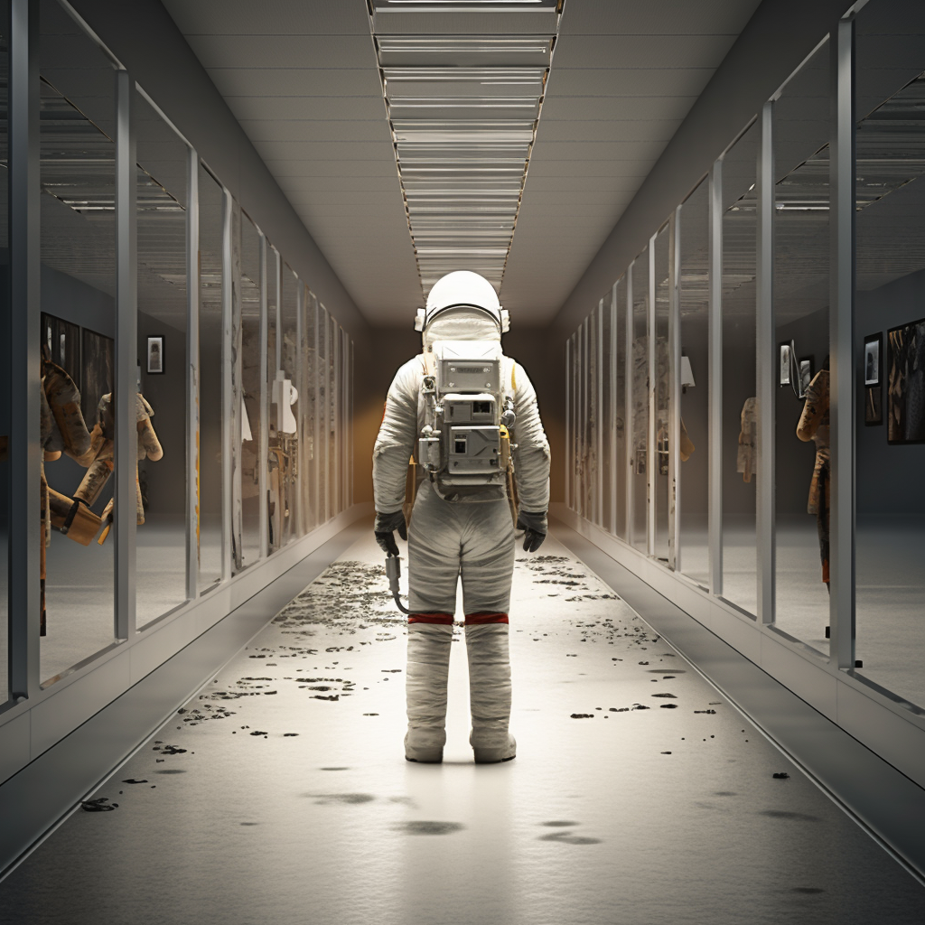 Astronaut walking towards launchpad