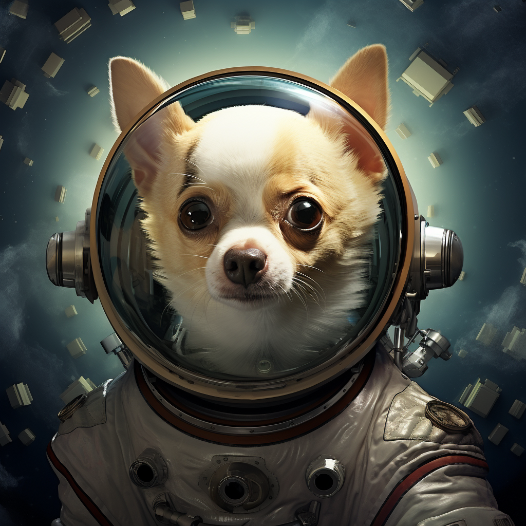 Realistic astronaut white chihuahua in space