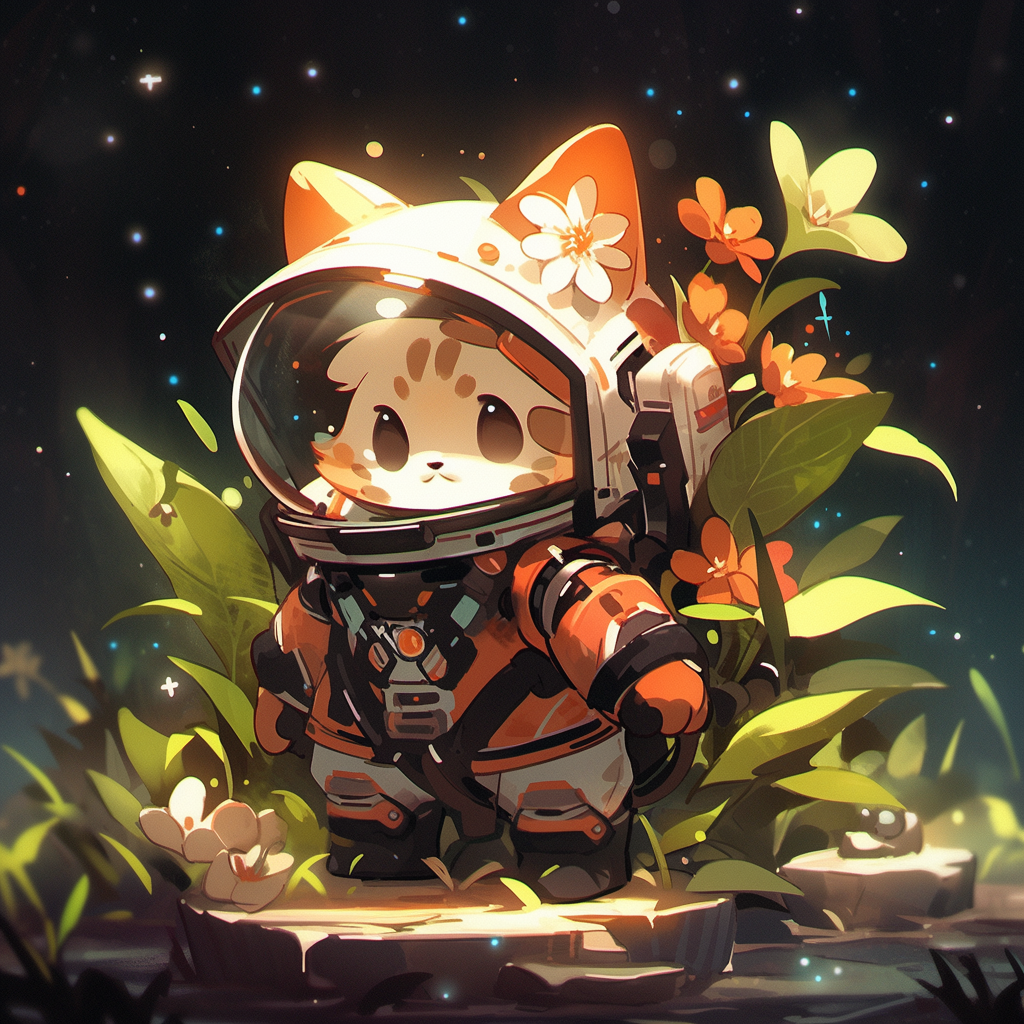 Adorable astronaut cat floating in space