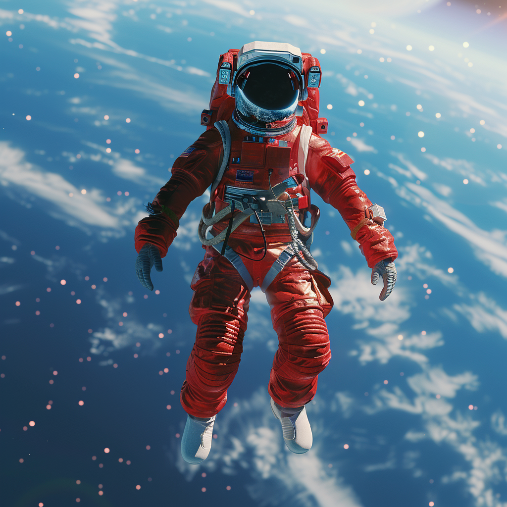 Astronaut in Red Suit Floating