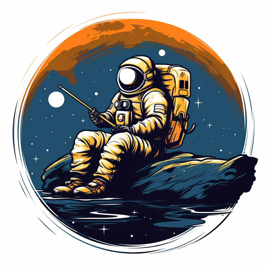 Astronaut on Crescent Moon Fishing