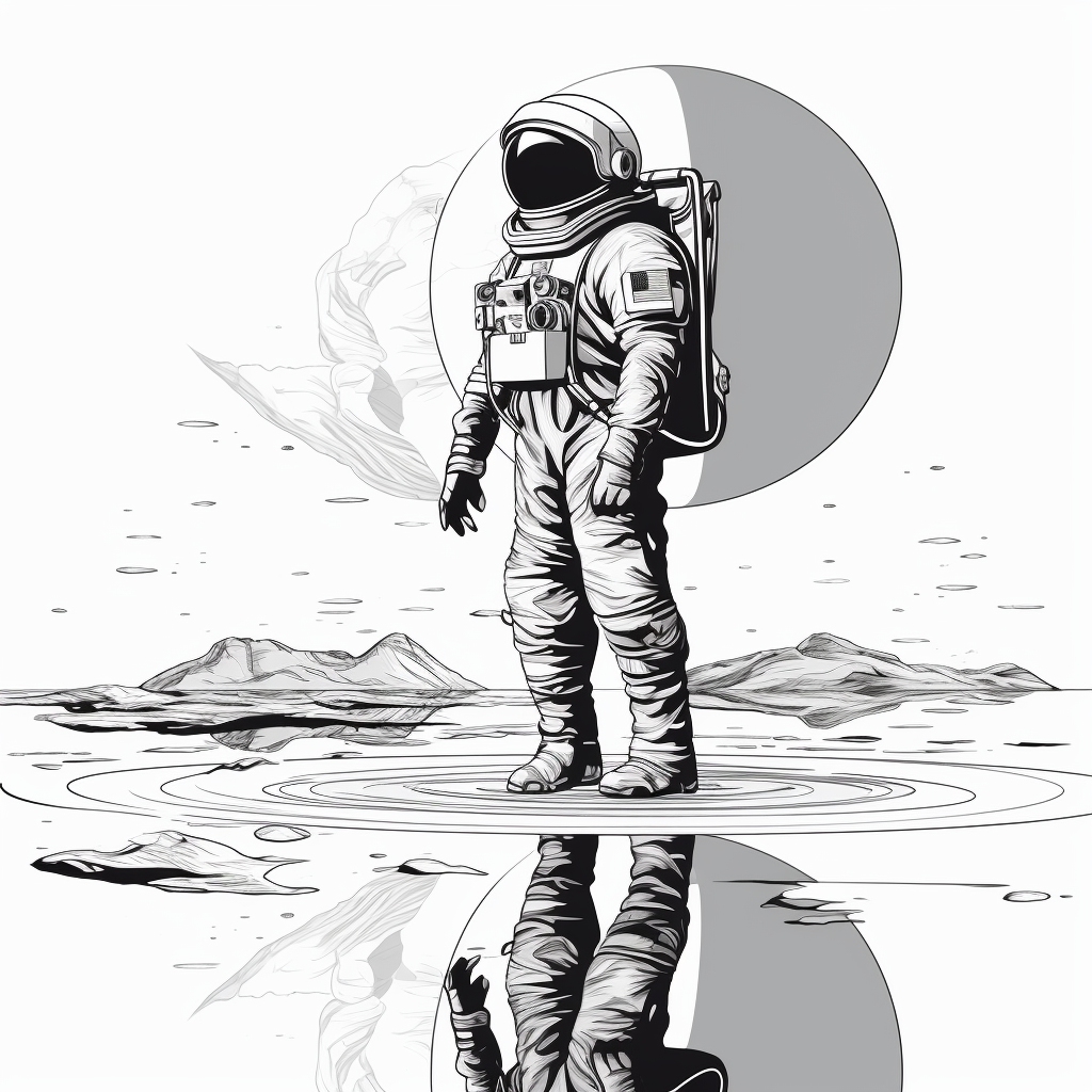 Astronaut and UFO Reflection  - accurately describes the image