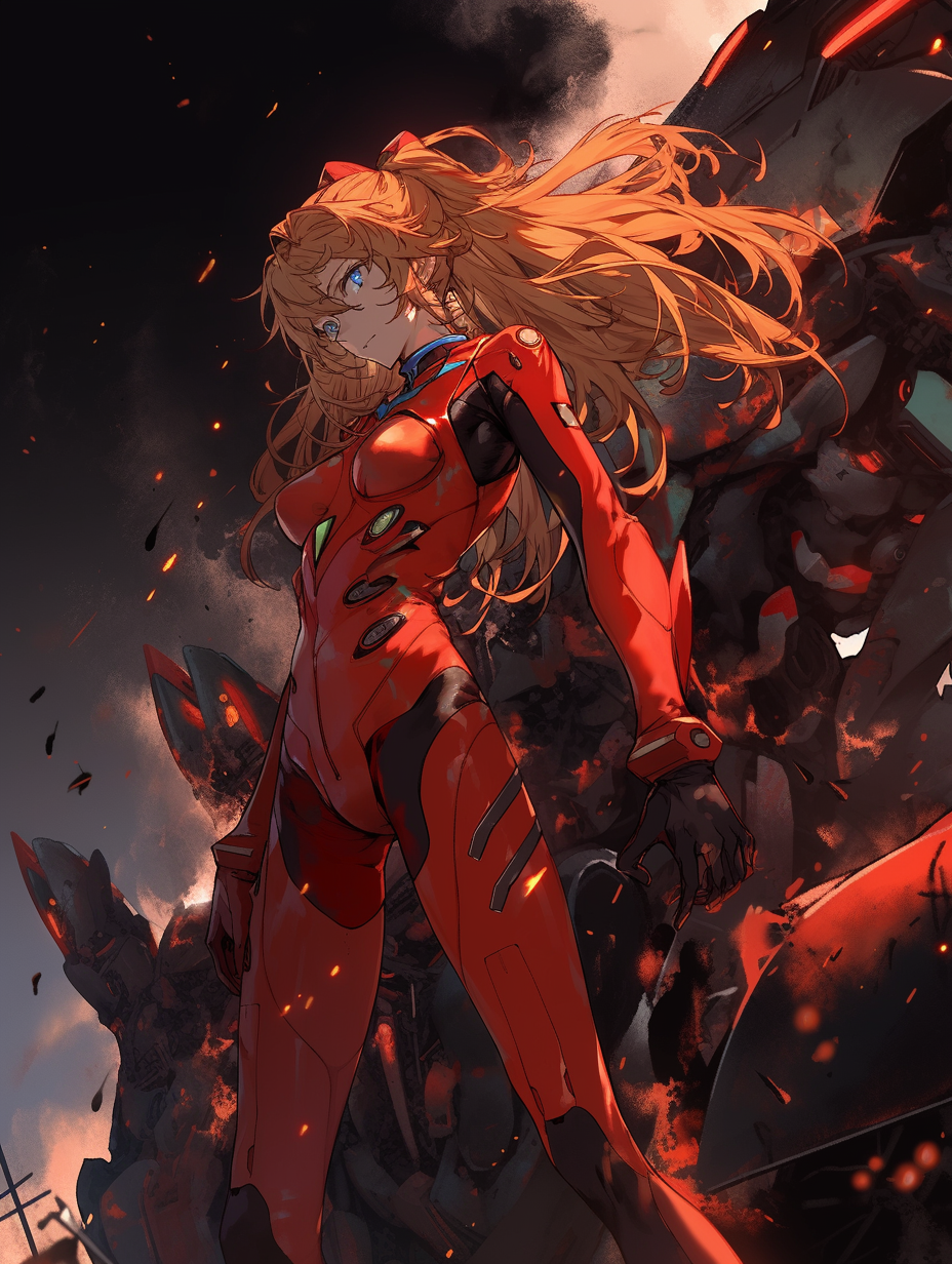 Asuka Langley trapped in burning spaceship wreckage