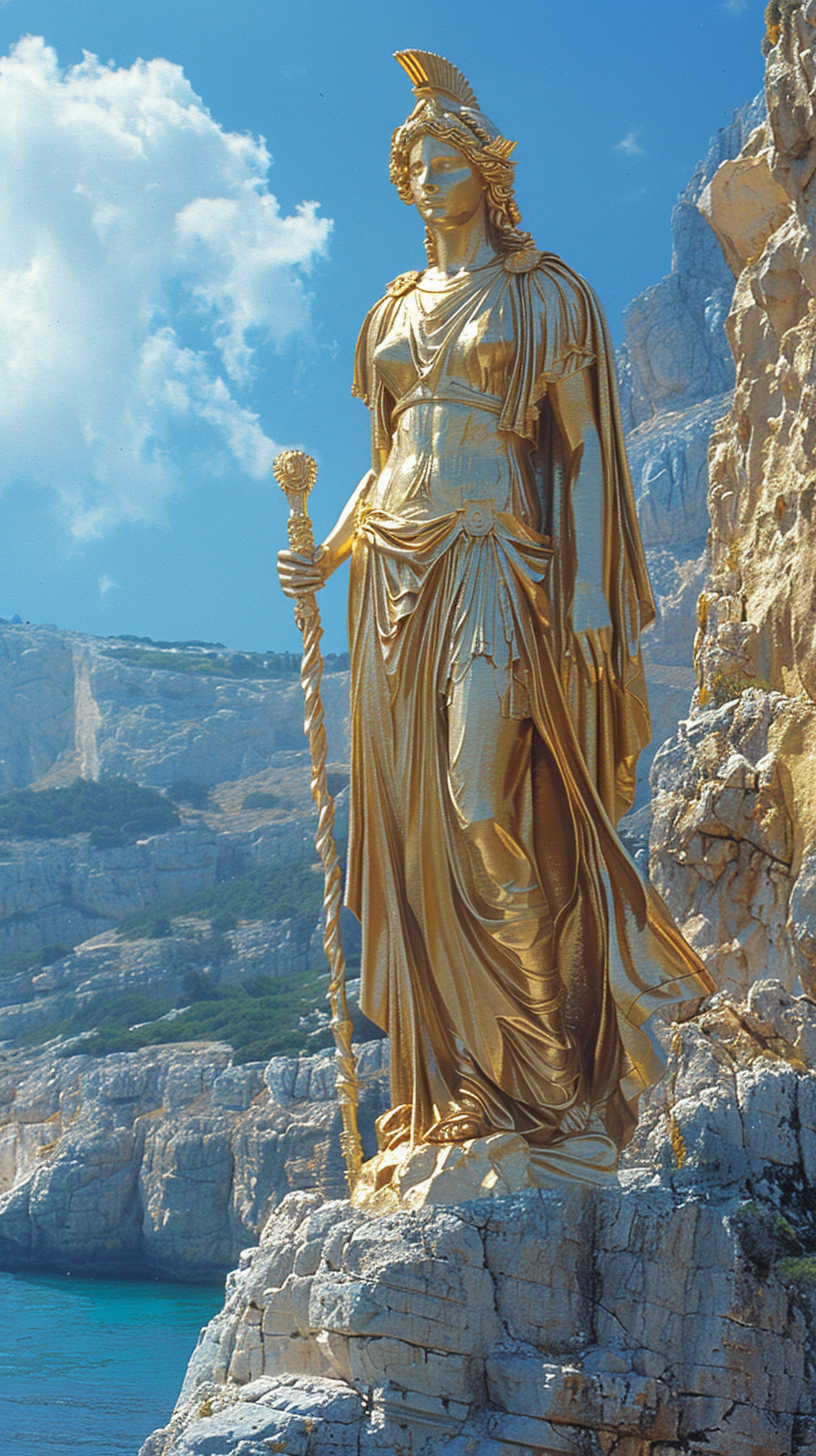 Athena in golden armor victory