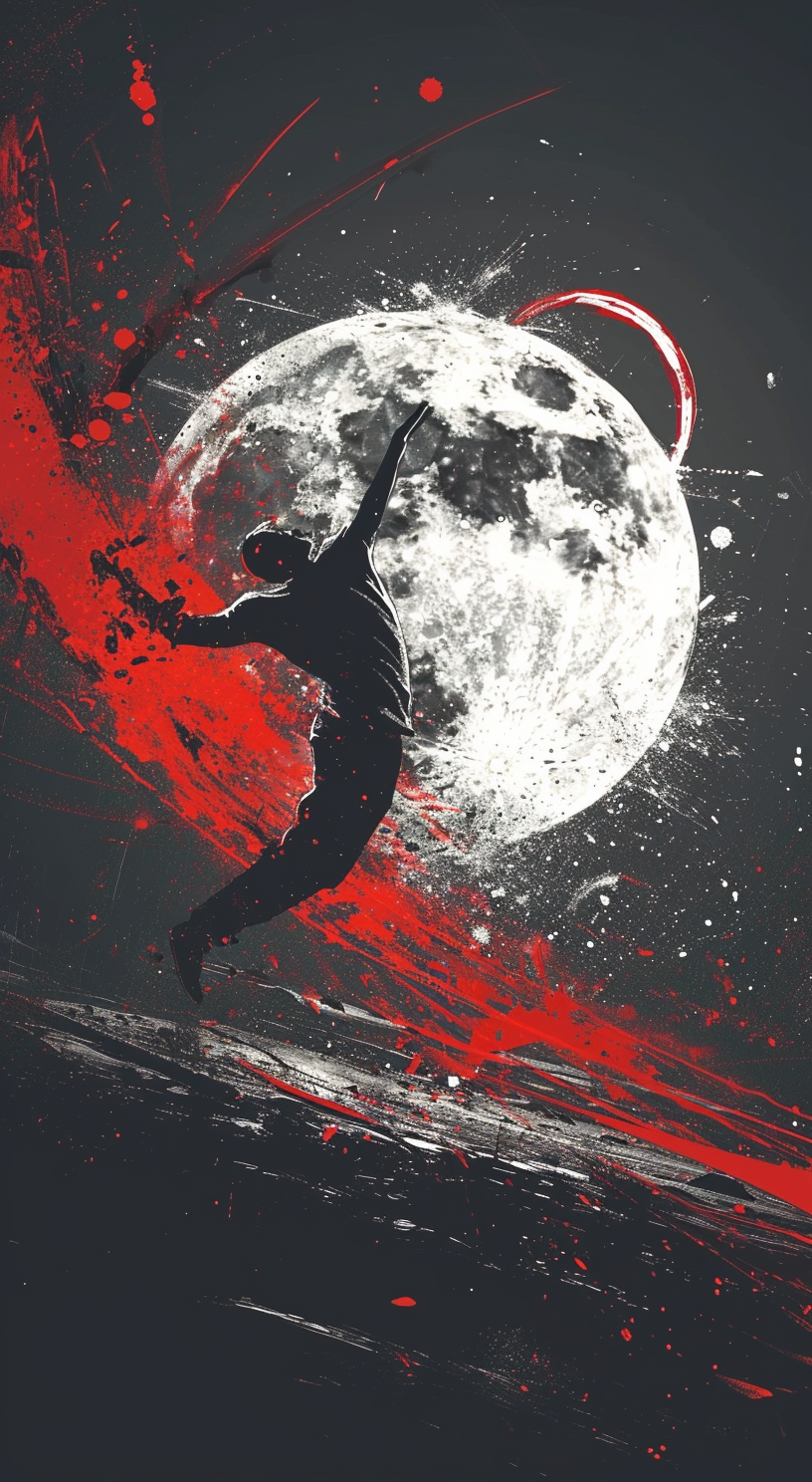 Athlete Throwing Javelin on Moon Drawing