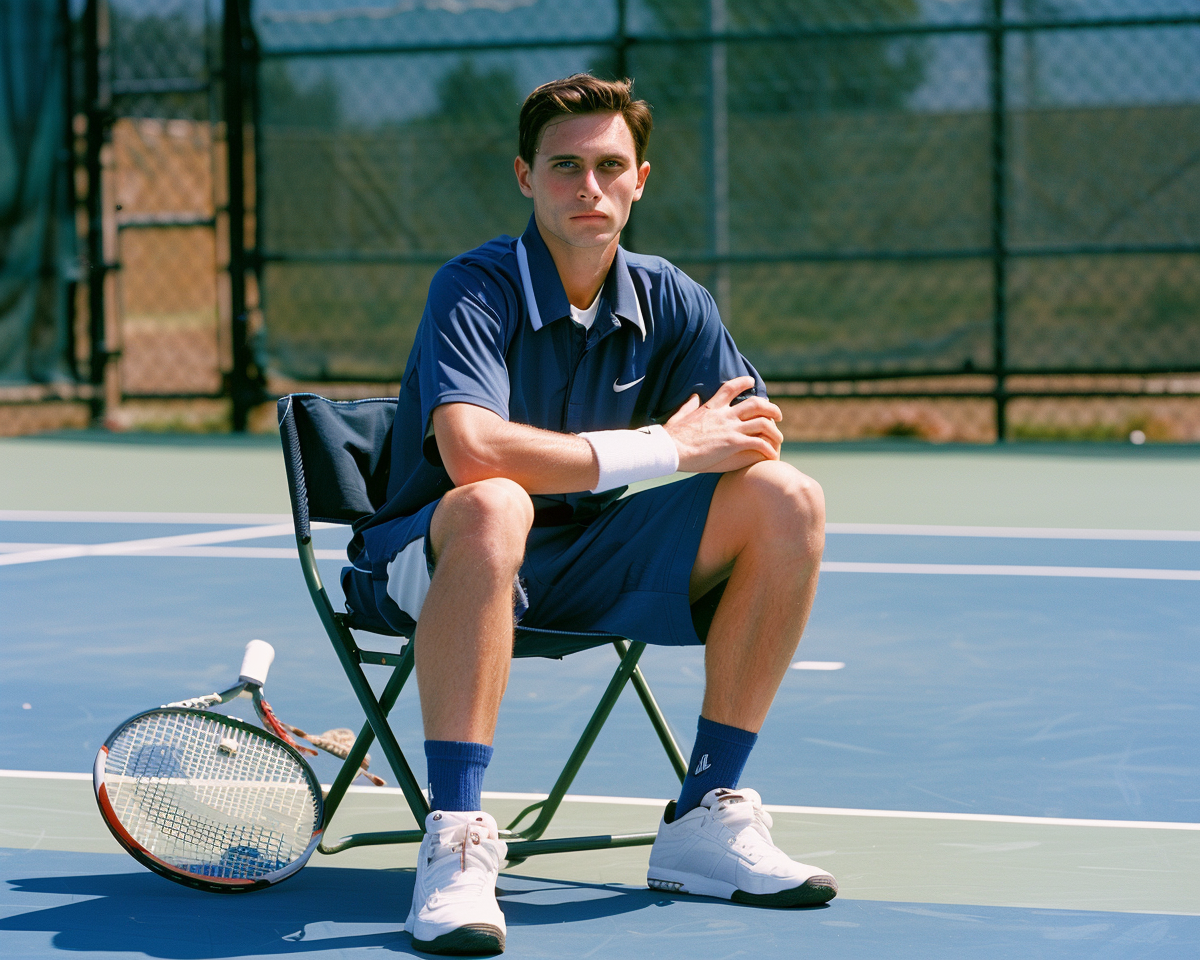 Tennis player on blue court