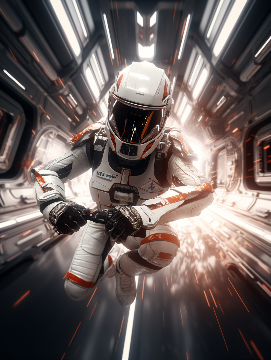 Athletes on Space Shuttle wearing Stormtrooper Helmet