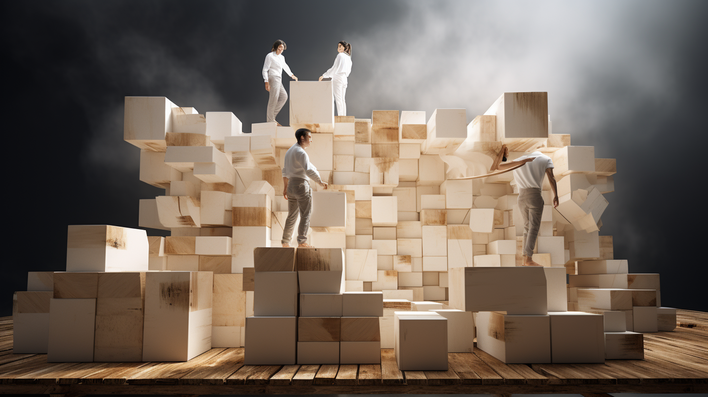 Athletes on sustainable white box pile