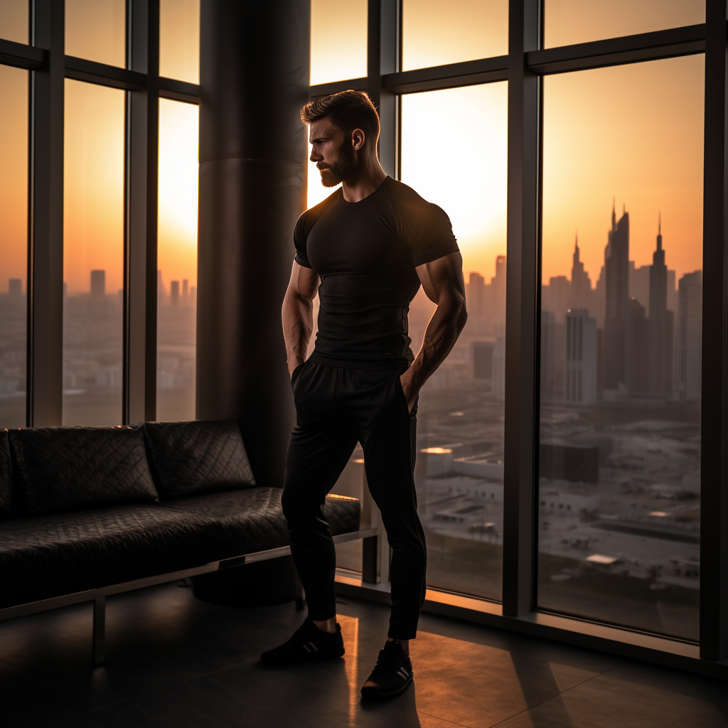 Bodybuilder in Dubai Penthouse