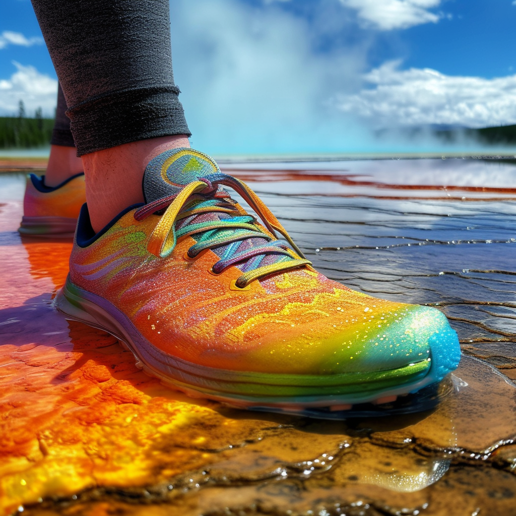 Colorful athletic shoe in Grand Prismatic Spring