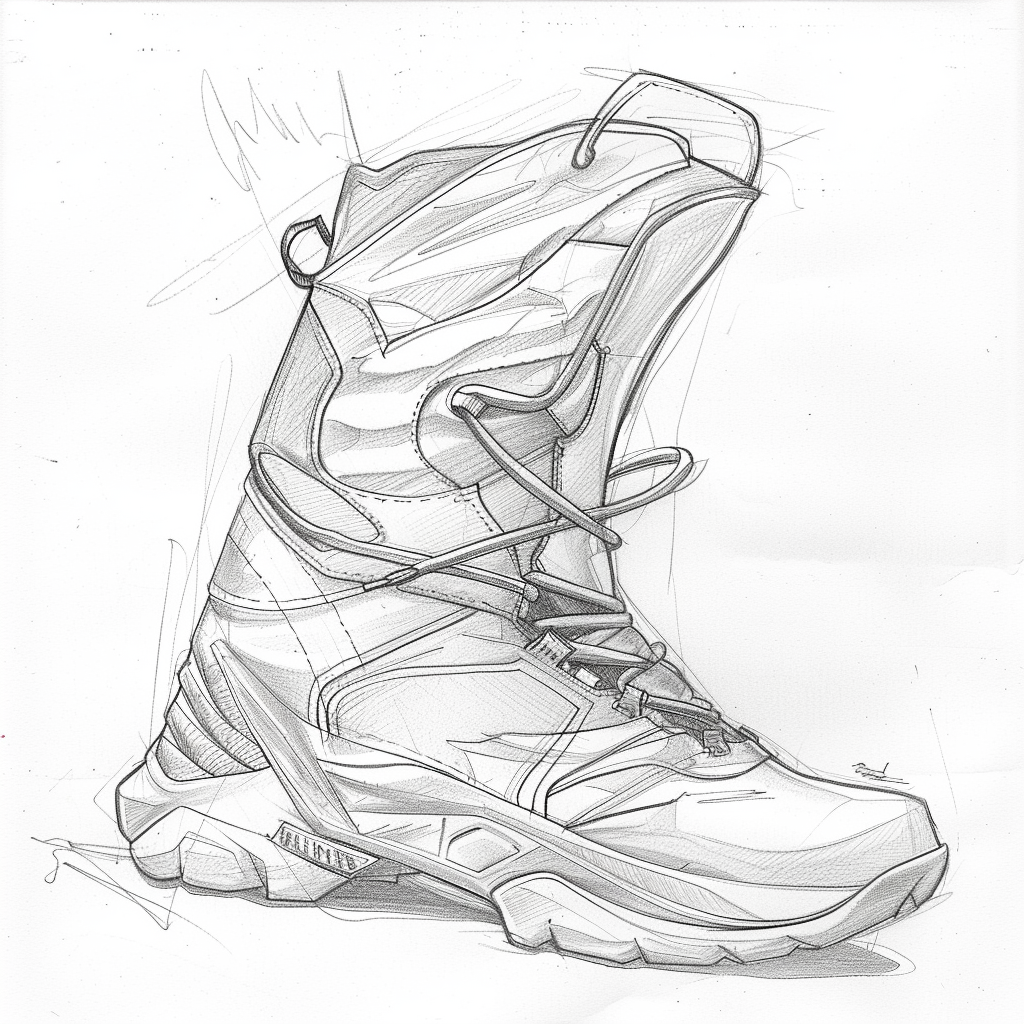 Athletic shoe hybrid drawing - side view