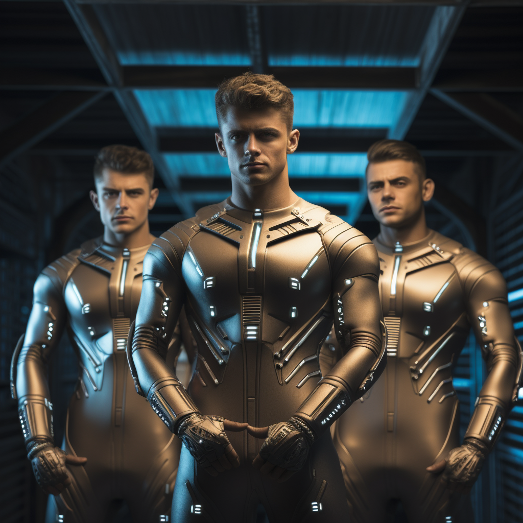 Three handsome guys with athletic torsos