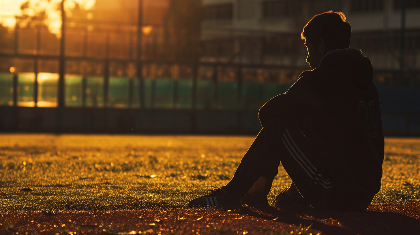 Athletic man sitting in stadium shadows