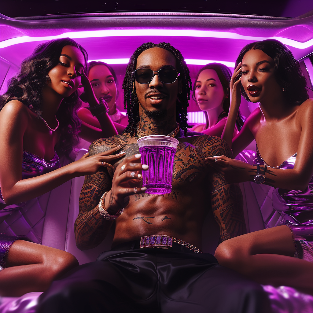 Atlanta rapper Quavo with girls in 3D render