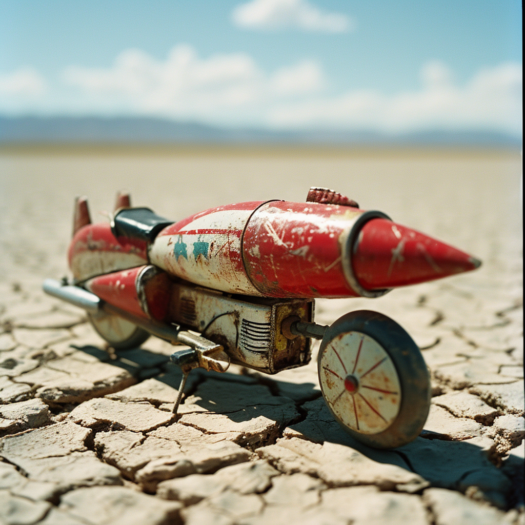 Atomic Age Tin Toy Rocket Motorcycle Profile