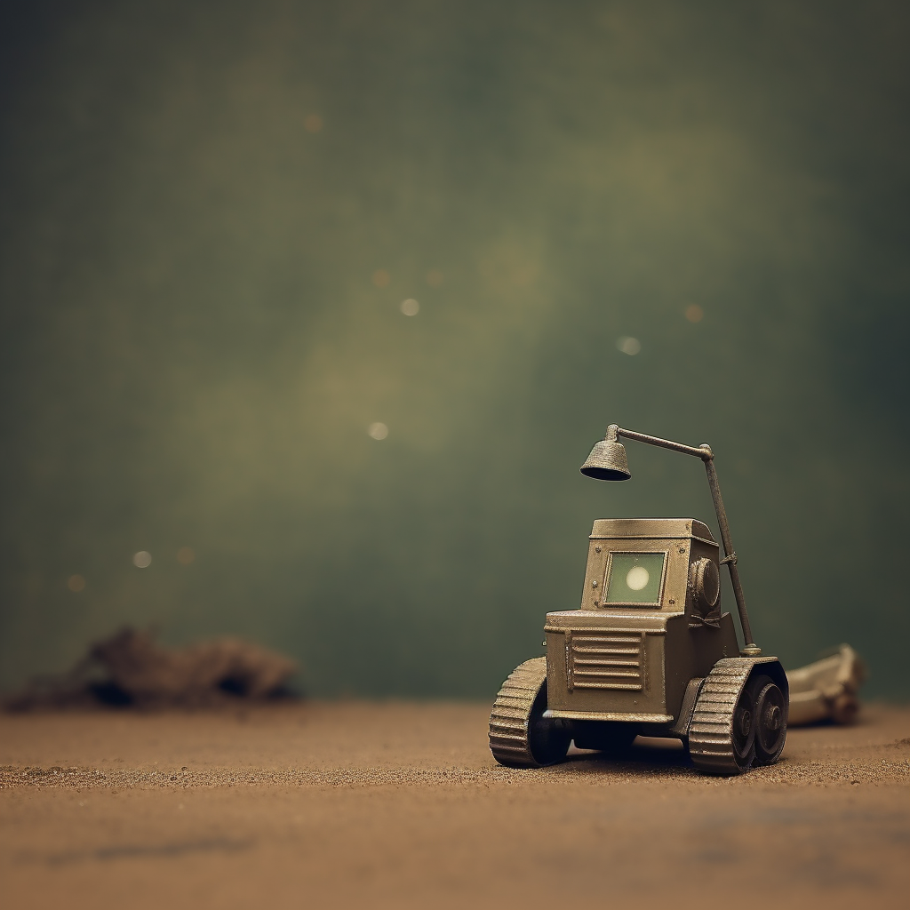 Closeup of Atomic Age Toy Robot Moon Bulldozer