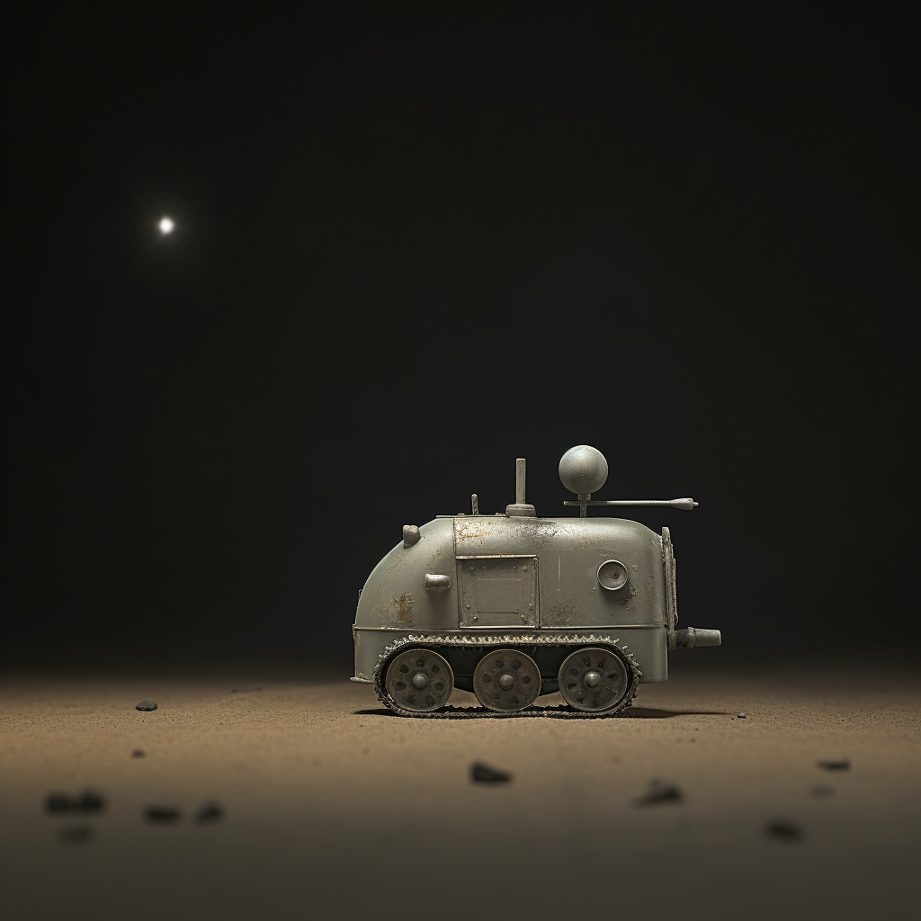 Atomic age toy robot on moon