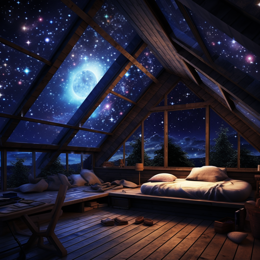 Attic in beautiful galaxy atmosphere