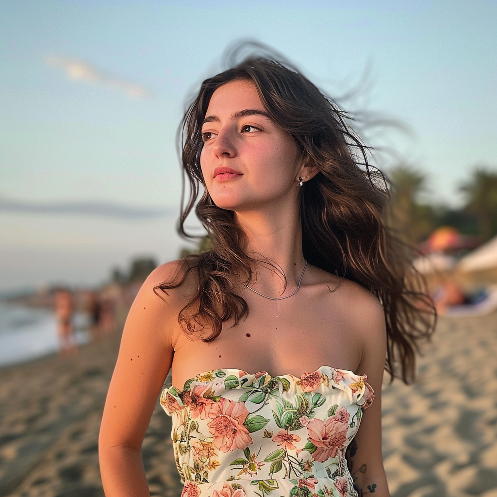 Argentine girl on first date in floral beach wear