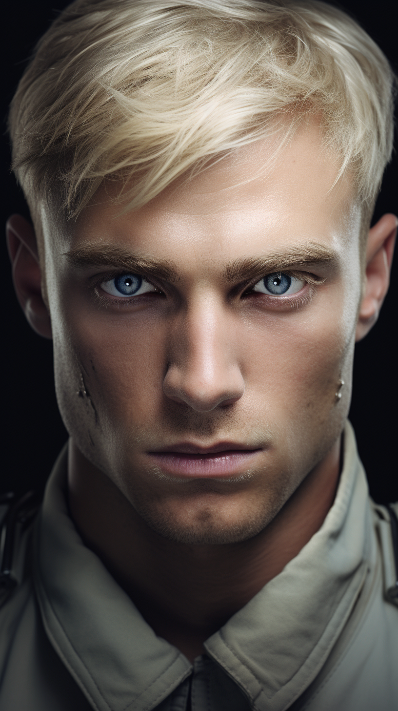 Handsome German soldier with captivating blue eyes