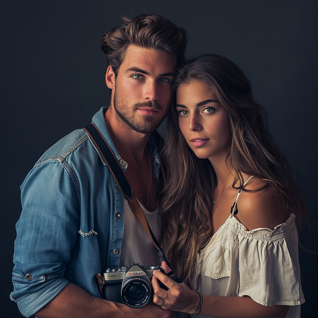 Attractive couple with Nikon camera