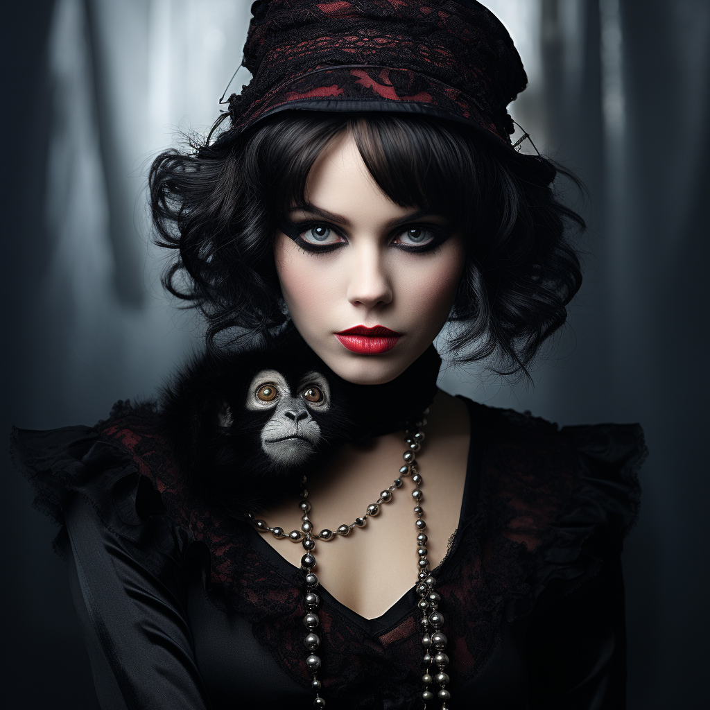 Attractive goth woman in monkey costume