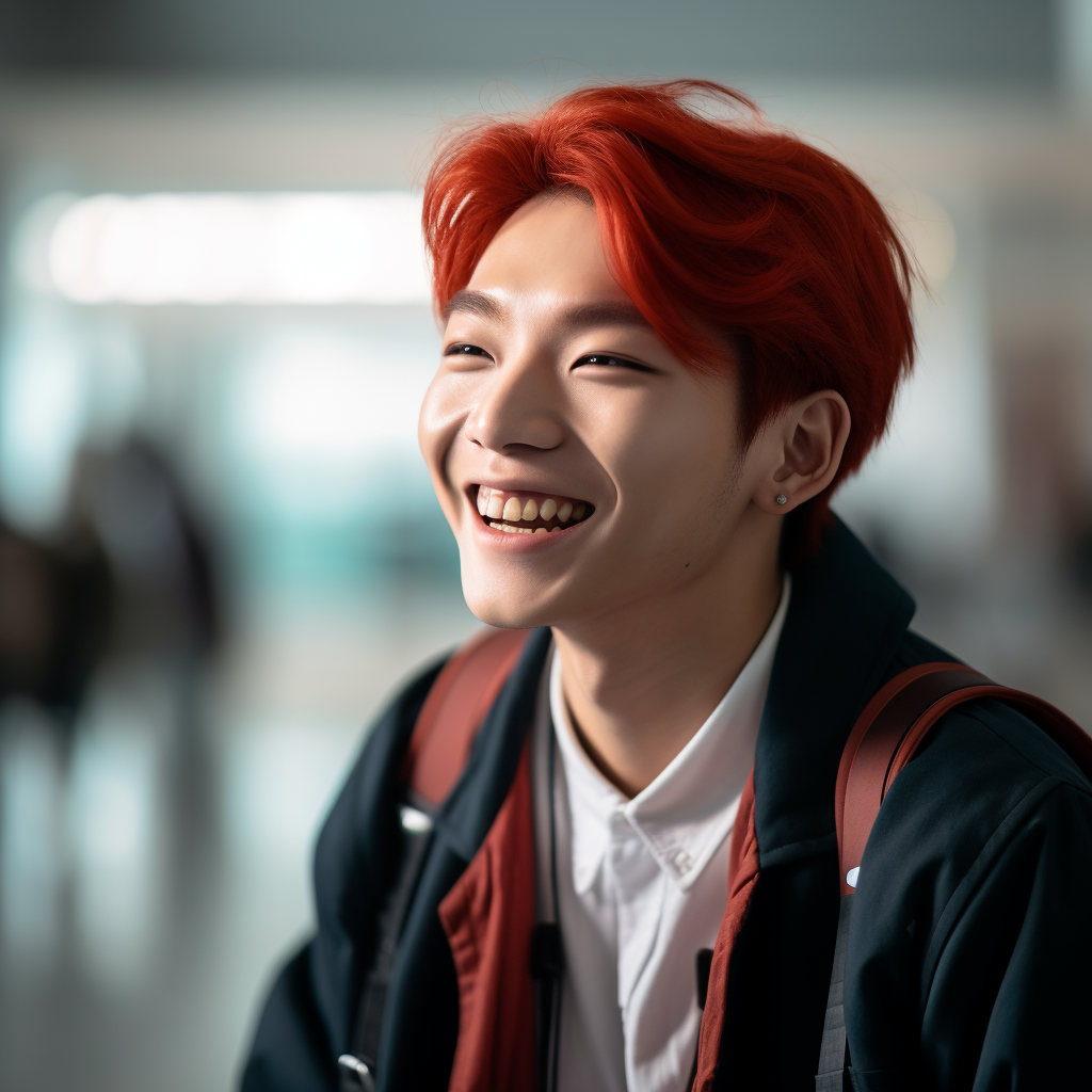 Korean man with red hair smiling