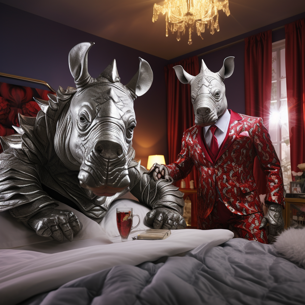 Attractive male rhino and Marvel style in bedroom