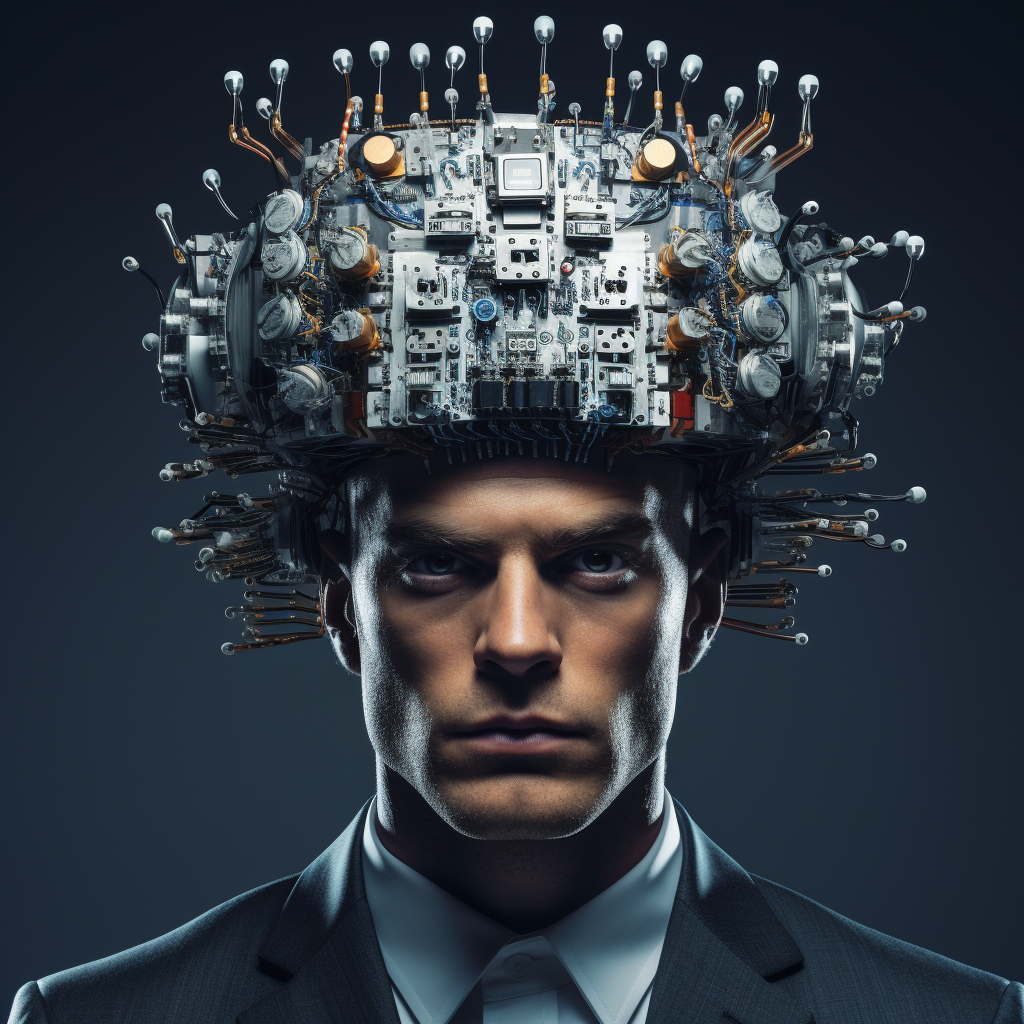 Attractive man with electronic chip on head