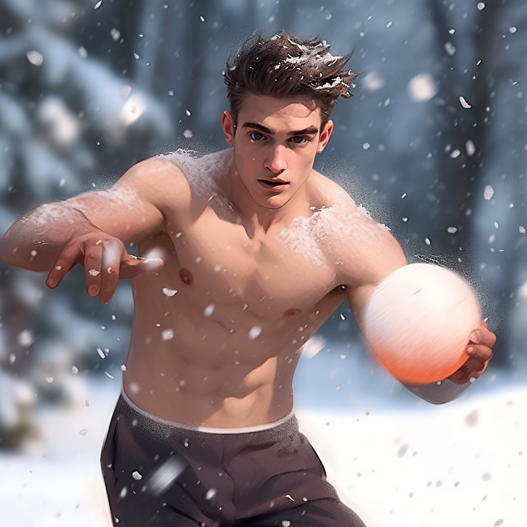 Attractive man having a snowball fight