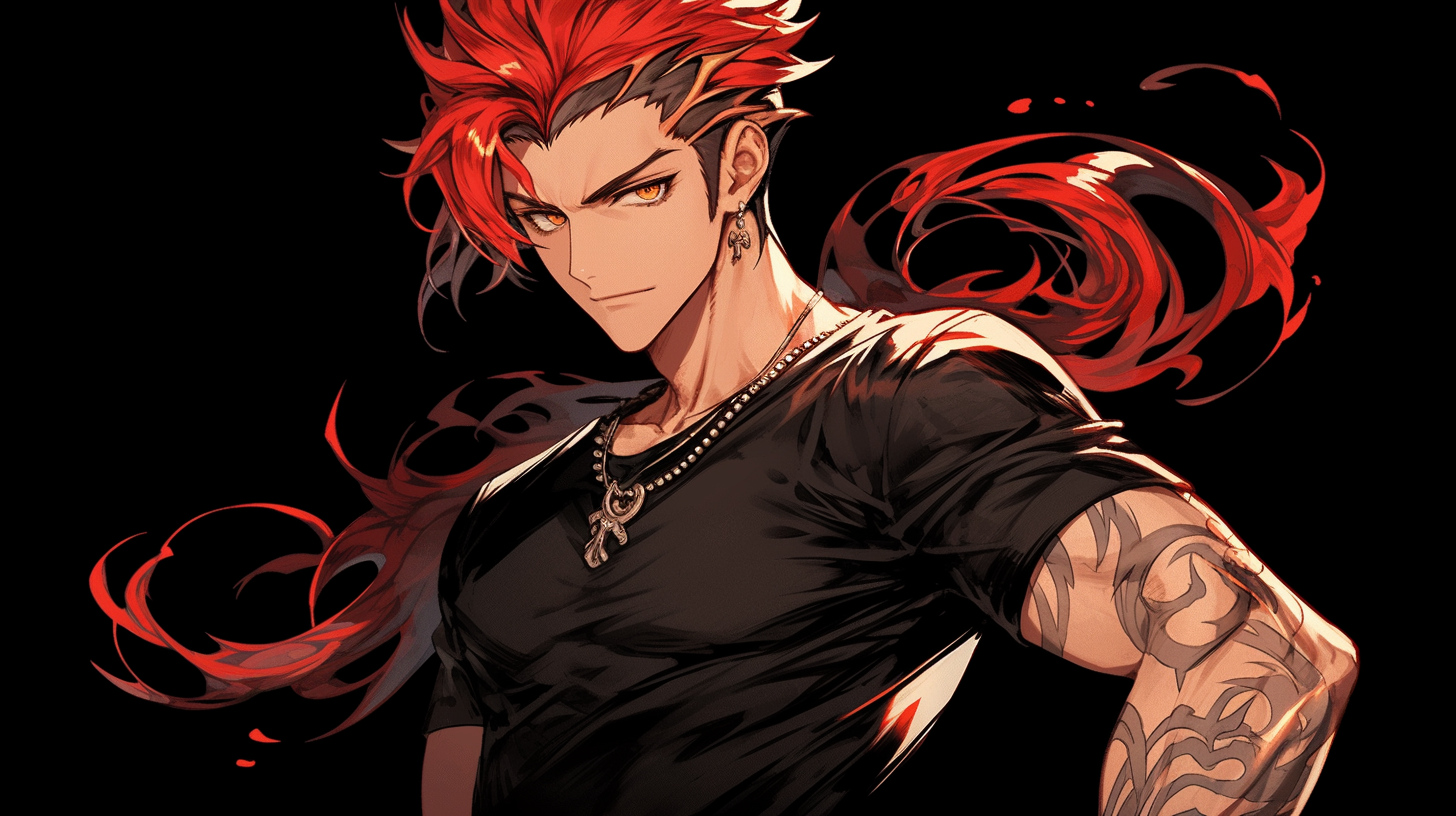 Muscular man with red hair and black background