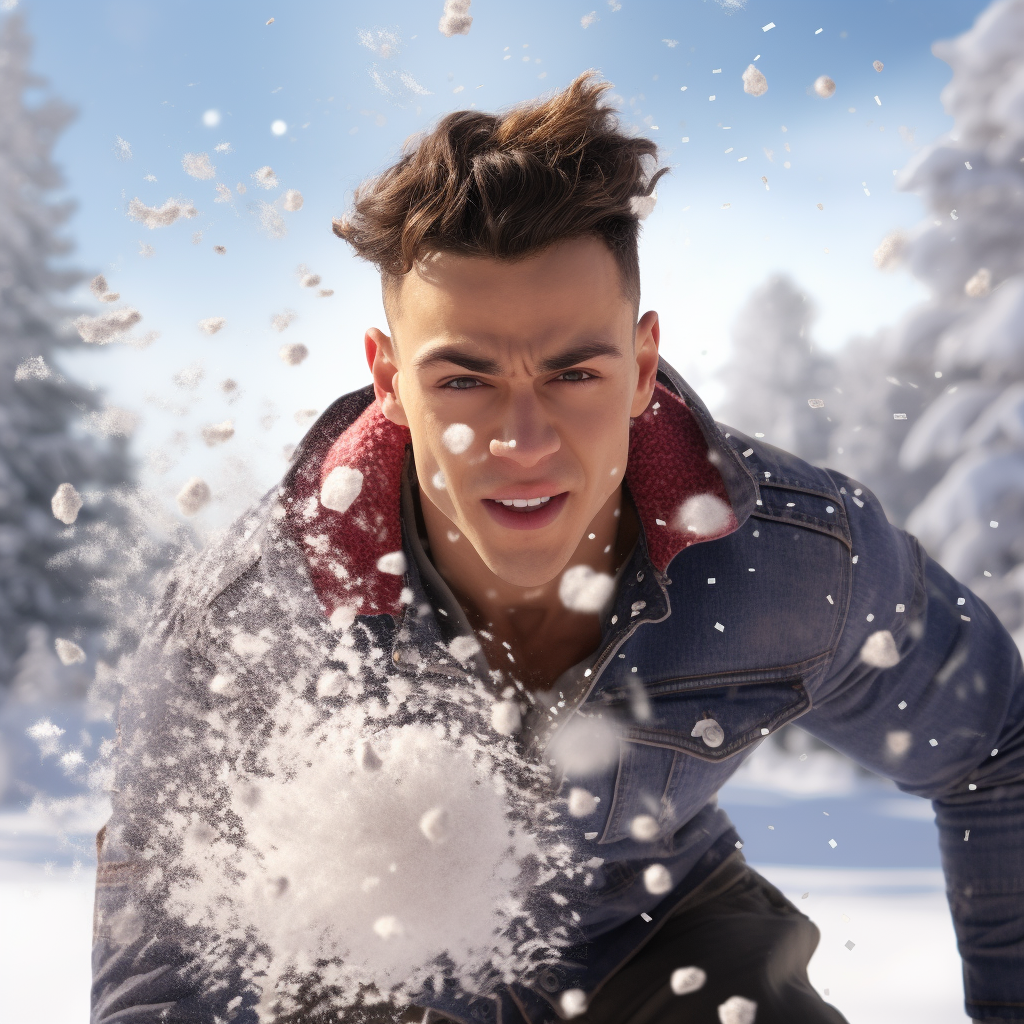 Playful man in snowball fight