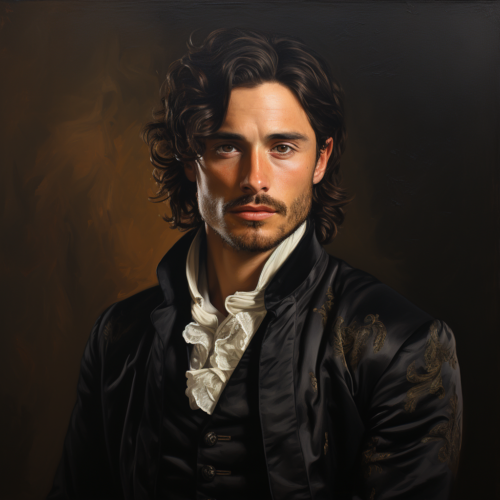 Portrait of an attractive Victorian man in a dark-colored oil painting