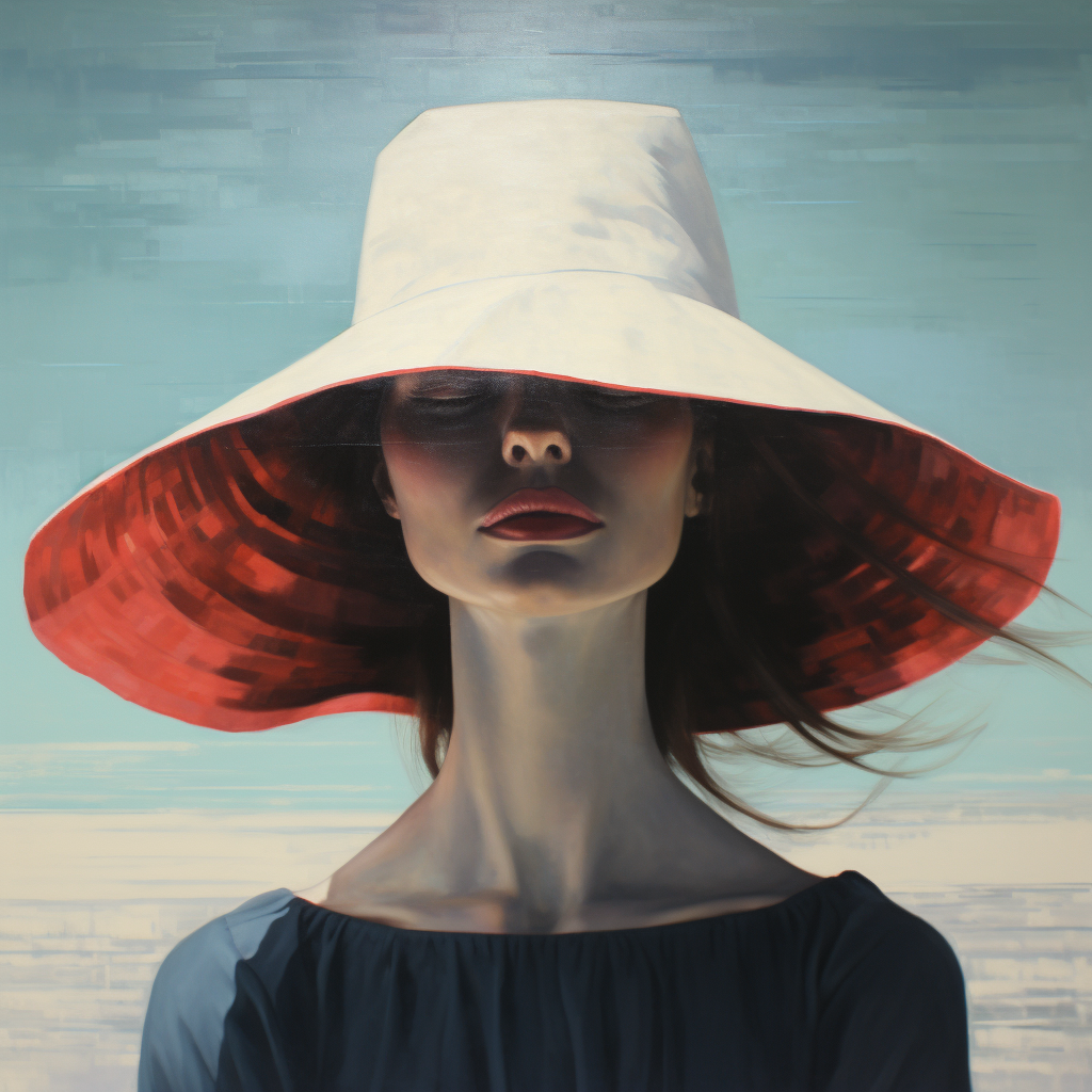 Woman with Straw Hat on Beach