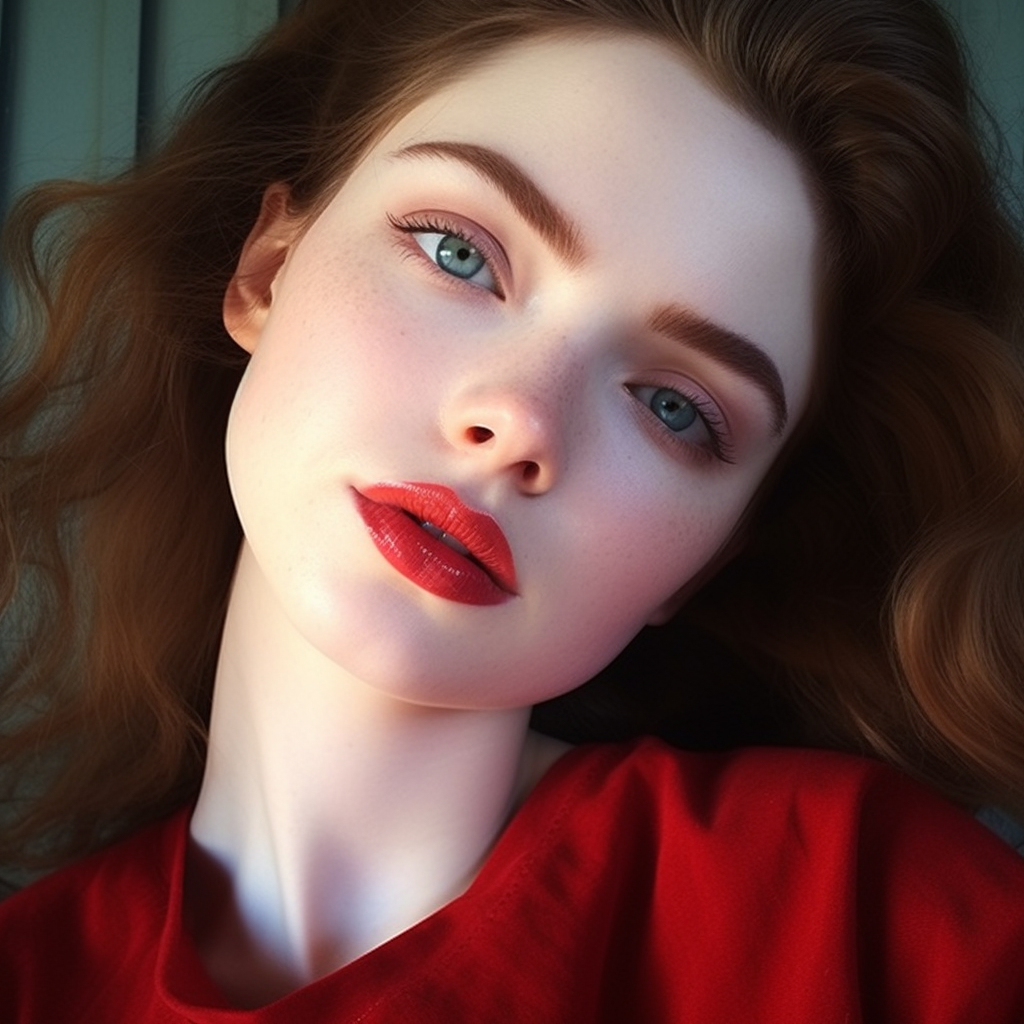 Attractive woman with perfect pale skin and bright makeup