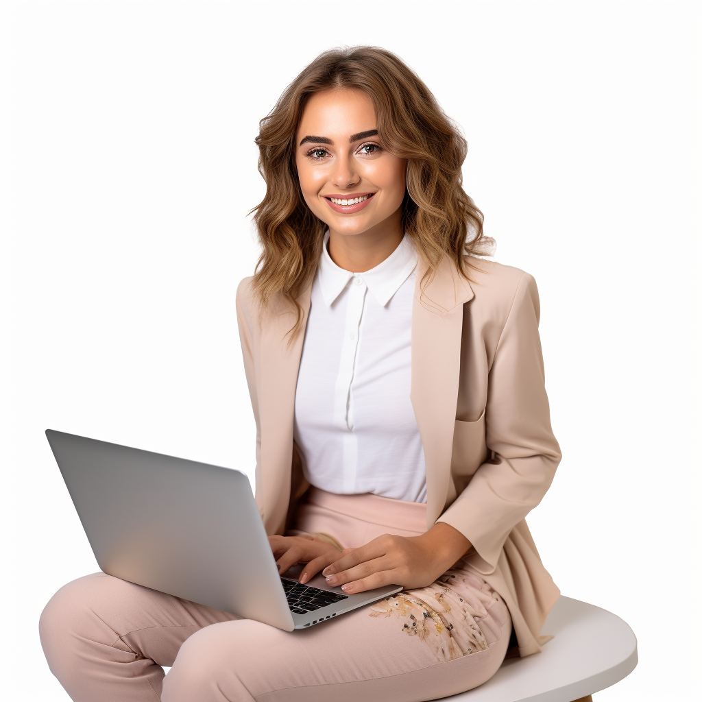 Happy woman working on laptop