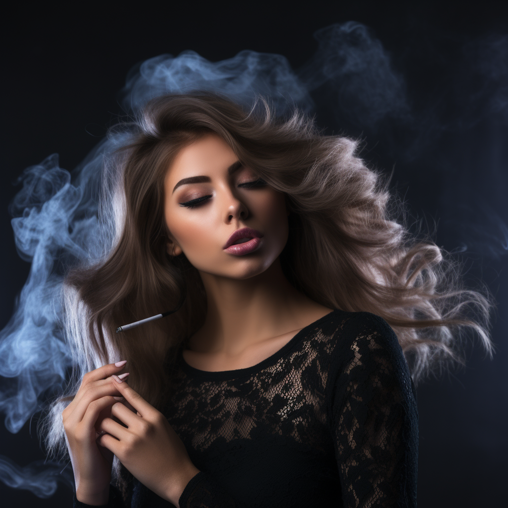 Attractive woman vaping with smoke