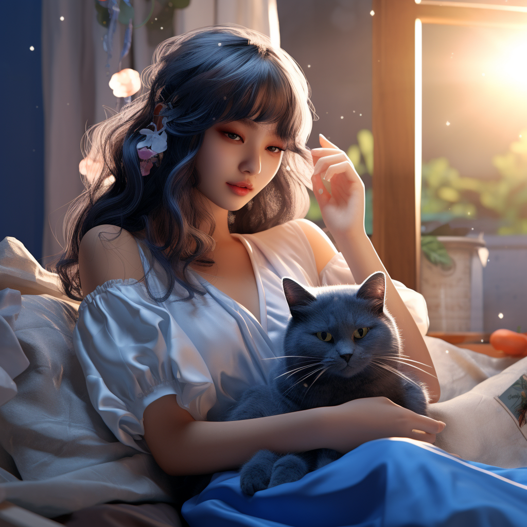 Woman in Blue with Cat Ears