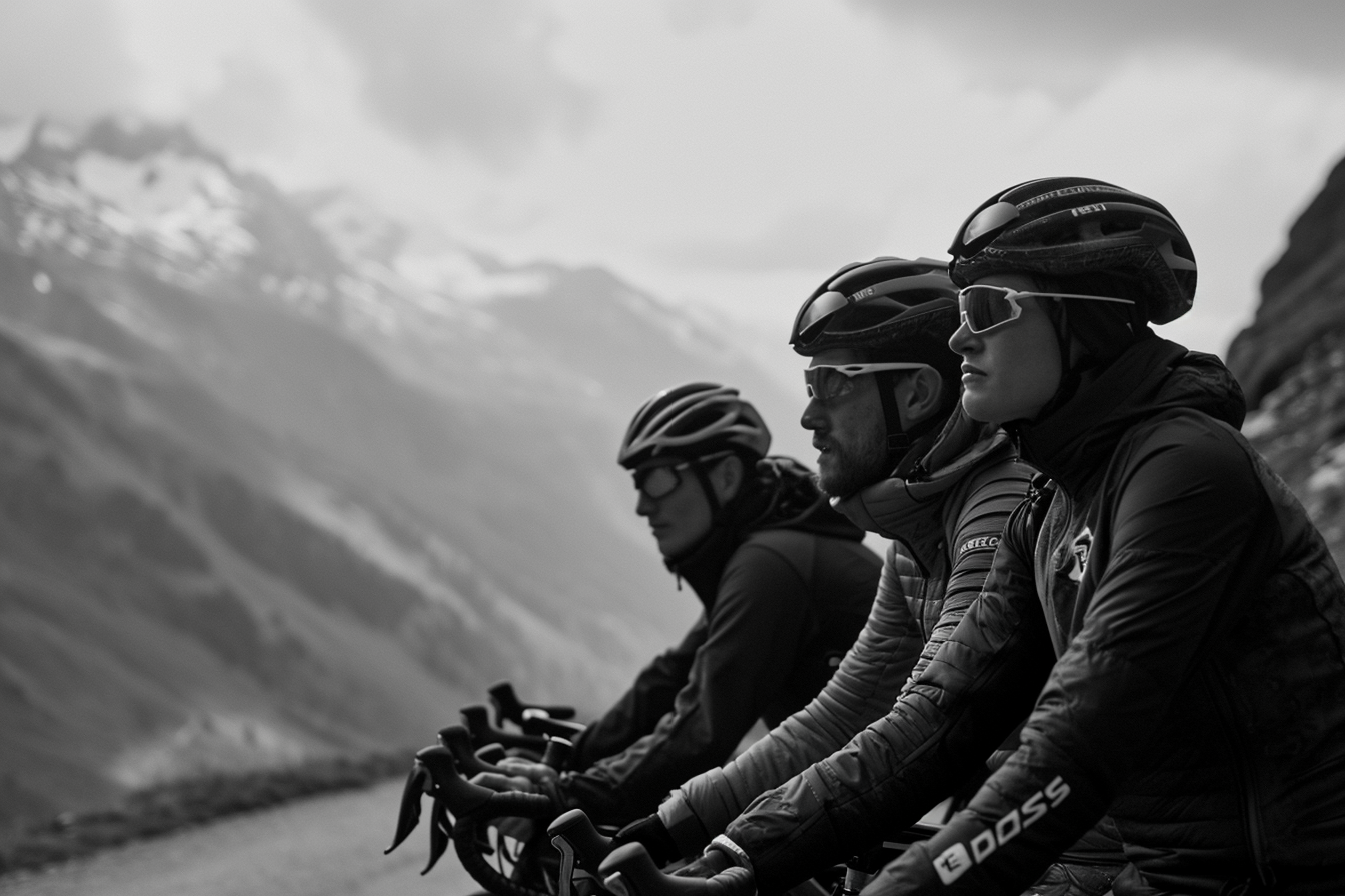 Group of Friends with Race Bikes on Swiss Mountain