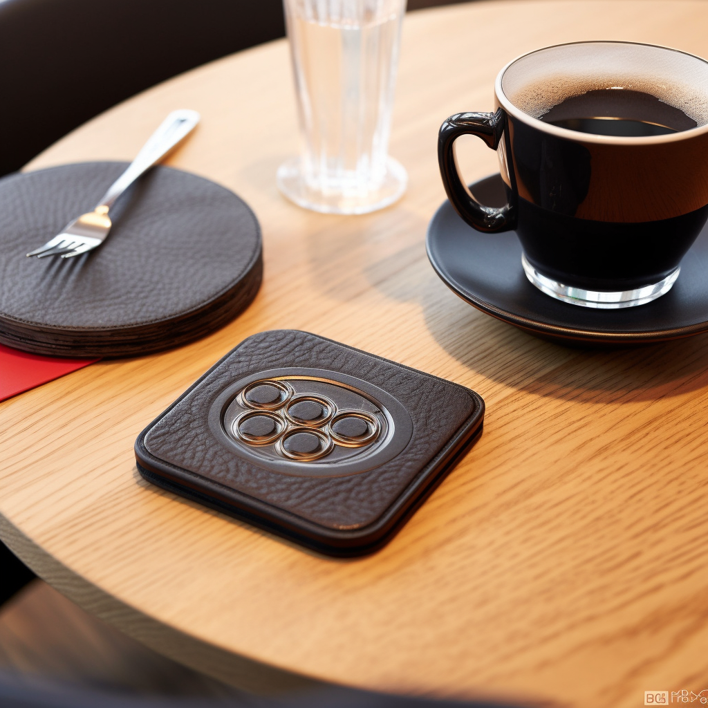 Audi logo coasters on table