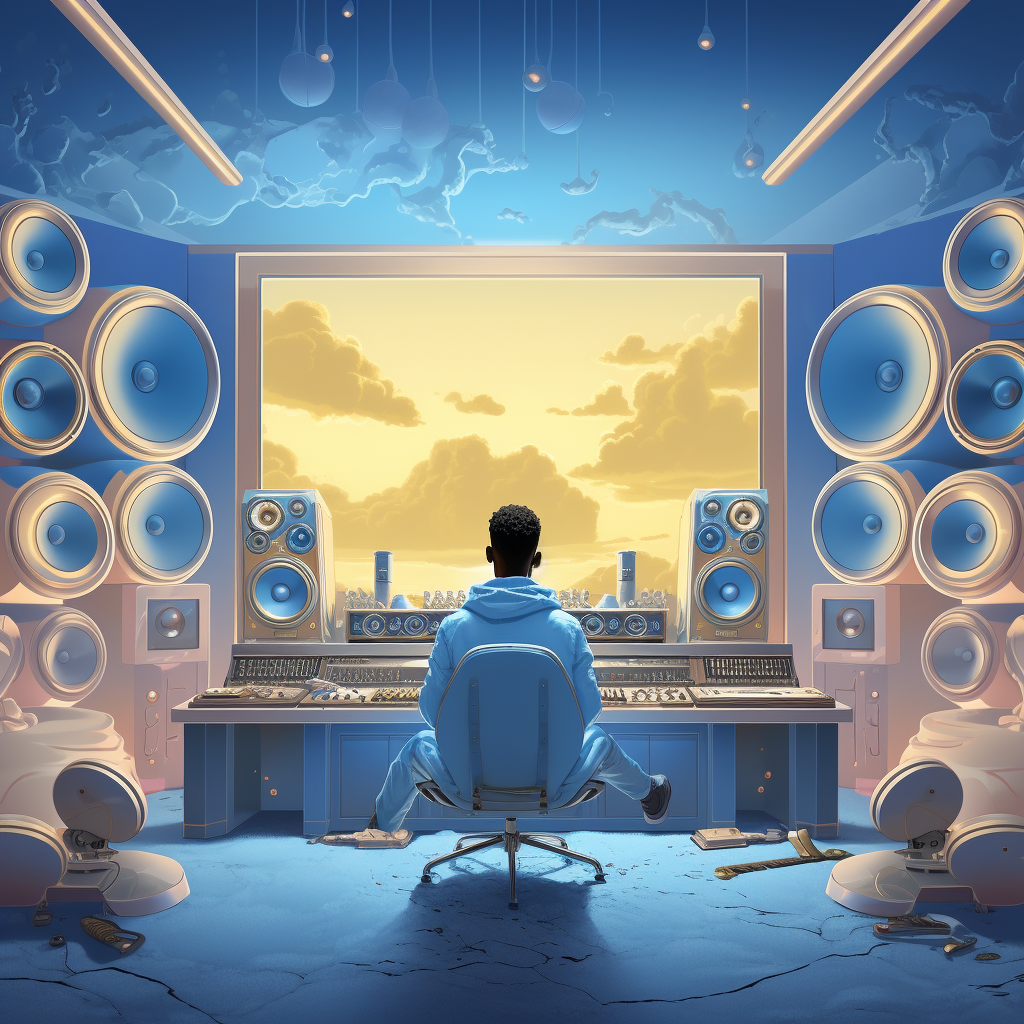 Man sitting in vibrant audio studio