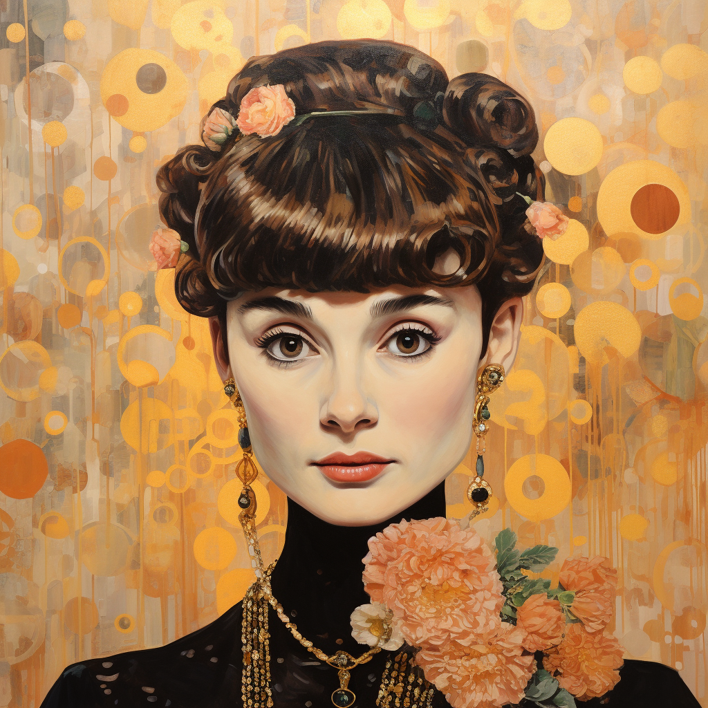 Audrey Hepburn close up Gustav Klimt style